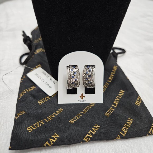 Suzy Levian Blue Sapphire & Diamond in Sterling Silver Earrings - NWOT - Picture 5 of 6